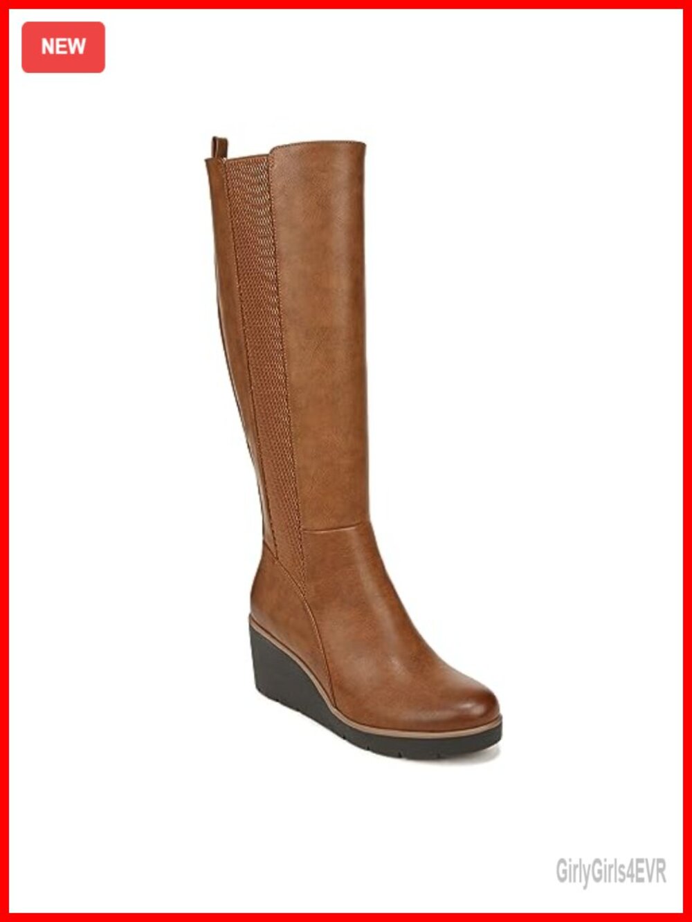 Wide Calf Knee High Wedge Boots Faux Leather Tall Comfort